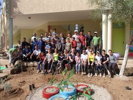 Fin de chantier international à Oujda, rassemblement du groupe de volontaires Français et Marocains. Octobre 2015.